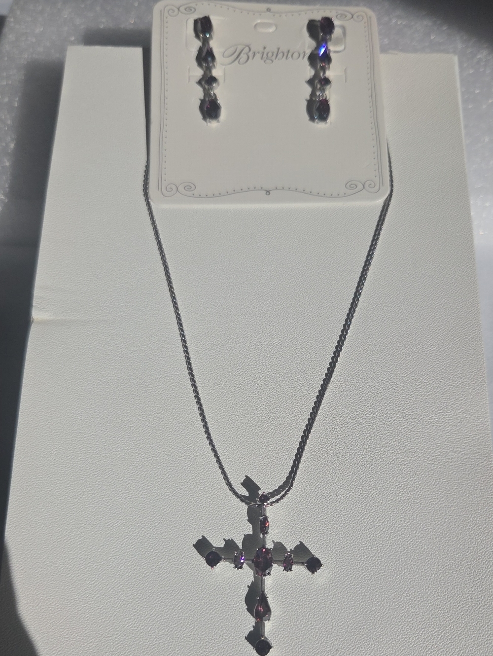 Brighton Silver-Tone Necklace and Earrings with Purple Stones